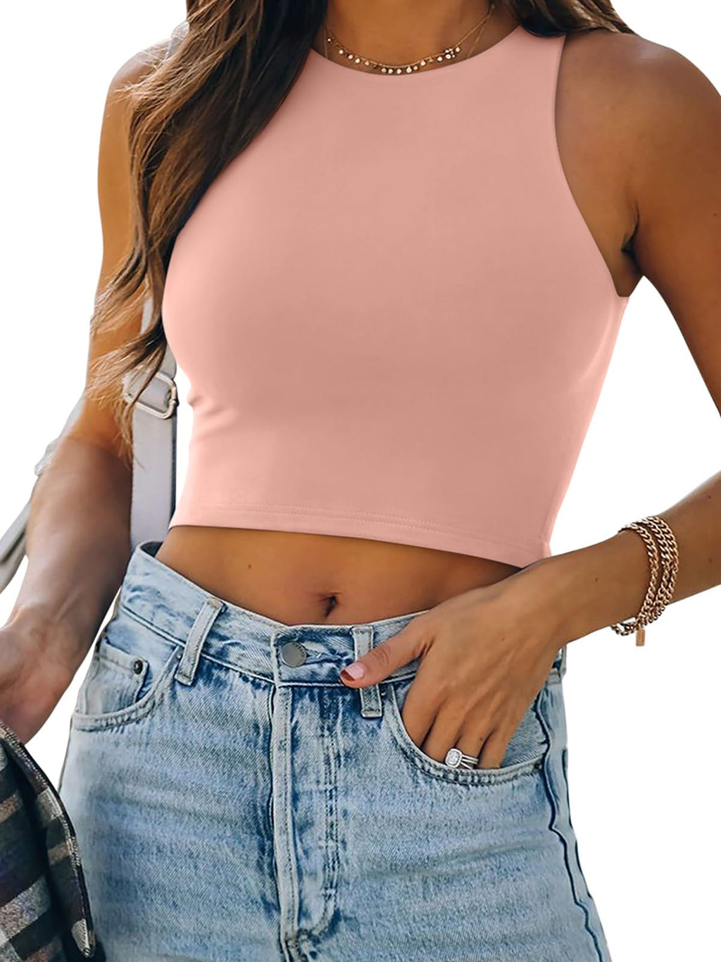 REORIA Women’s Sexy Sleeveless Racer Back Tank Tops Halter Neck Crop Tops