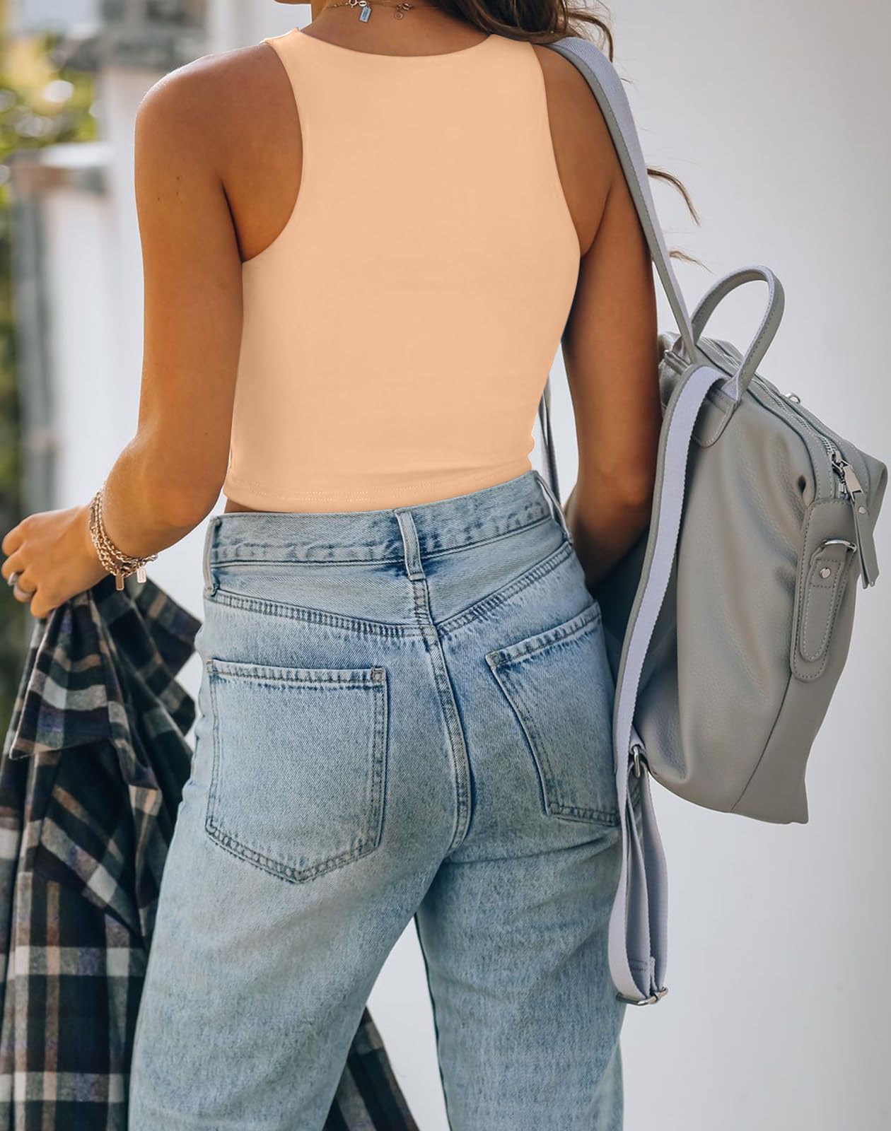 REORIA Women’s Sexy Sleeveless Racer Back Tank Tops Halter Neck Crop Tops