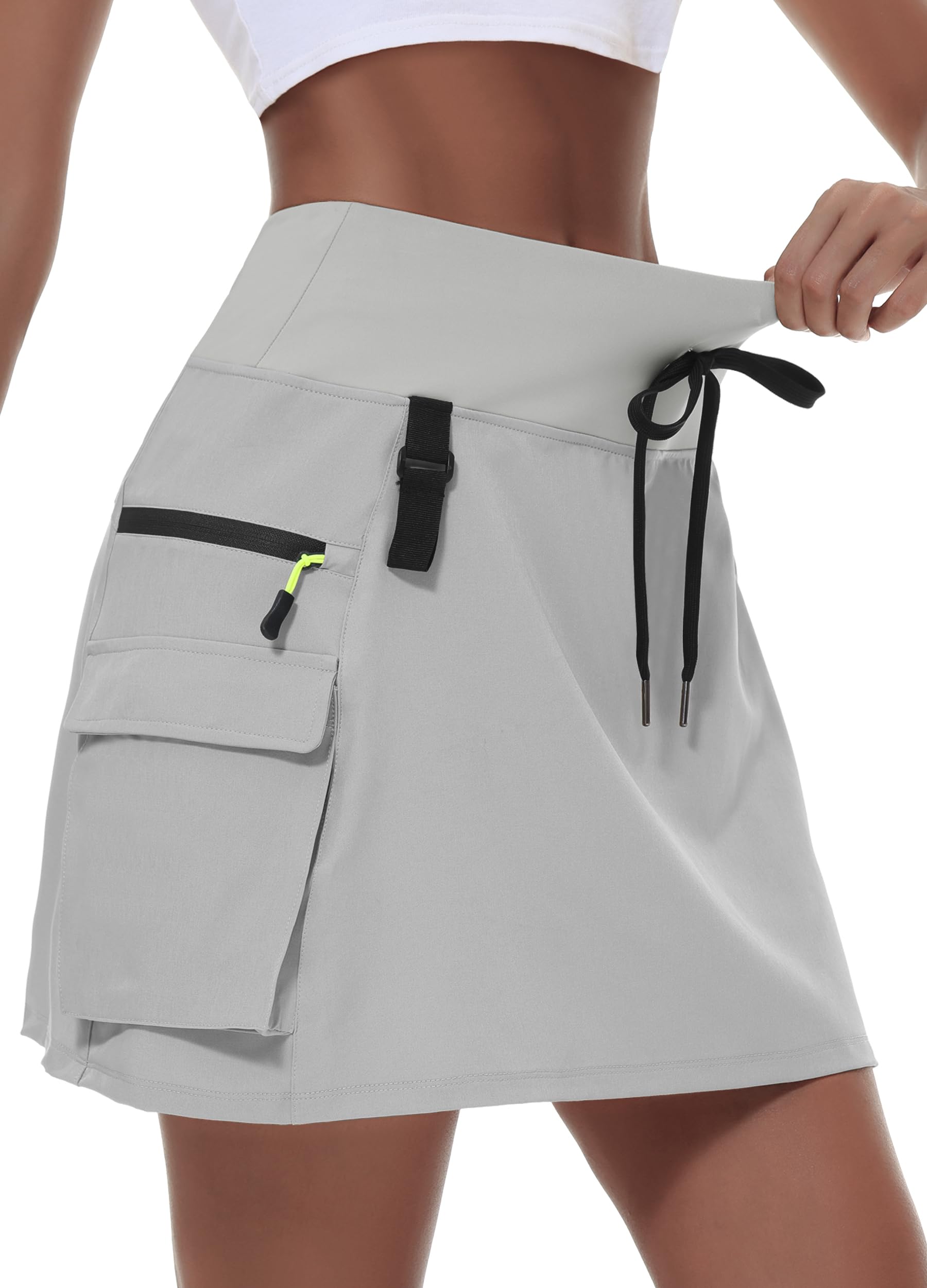 Women's Hiking Cargo Skort Skirt High Waisted Golf Dressy Casual with Zipper Pockets Workout Sport Quick Dry Skirts