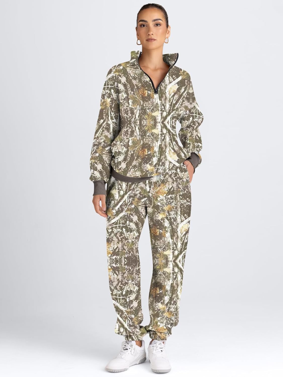 AUTOMET Women's Sweatsuits 2 Piece Outfits Long Sleeve Half Zip Pullover and Baggy Sweatpants with Pockets