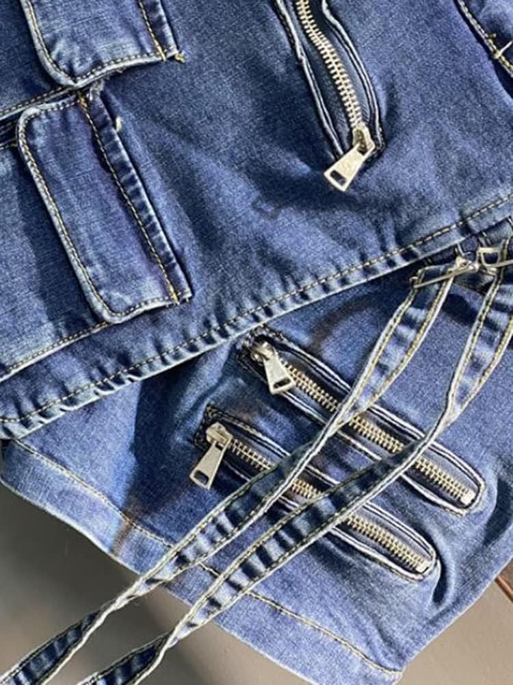 JYHBHMZG Women's Irregular Multi-Pocket Design Denim Shorts Skirts,High Waist,Loose Fit,Wide Leg Jeans for Spring