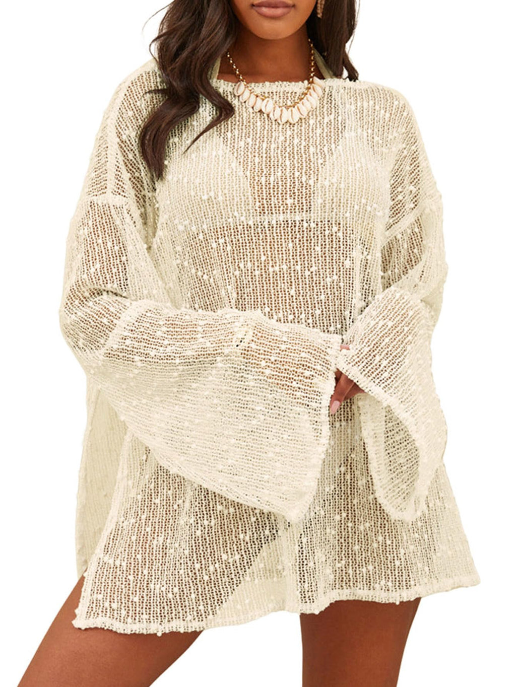 Lilosy Sexy Crochet Sheer Kaftan Caftan Beach Dress Bathing Suit Swim Coverup One Piece