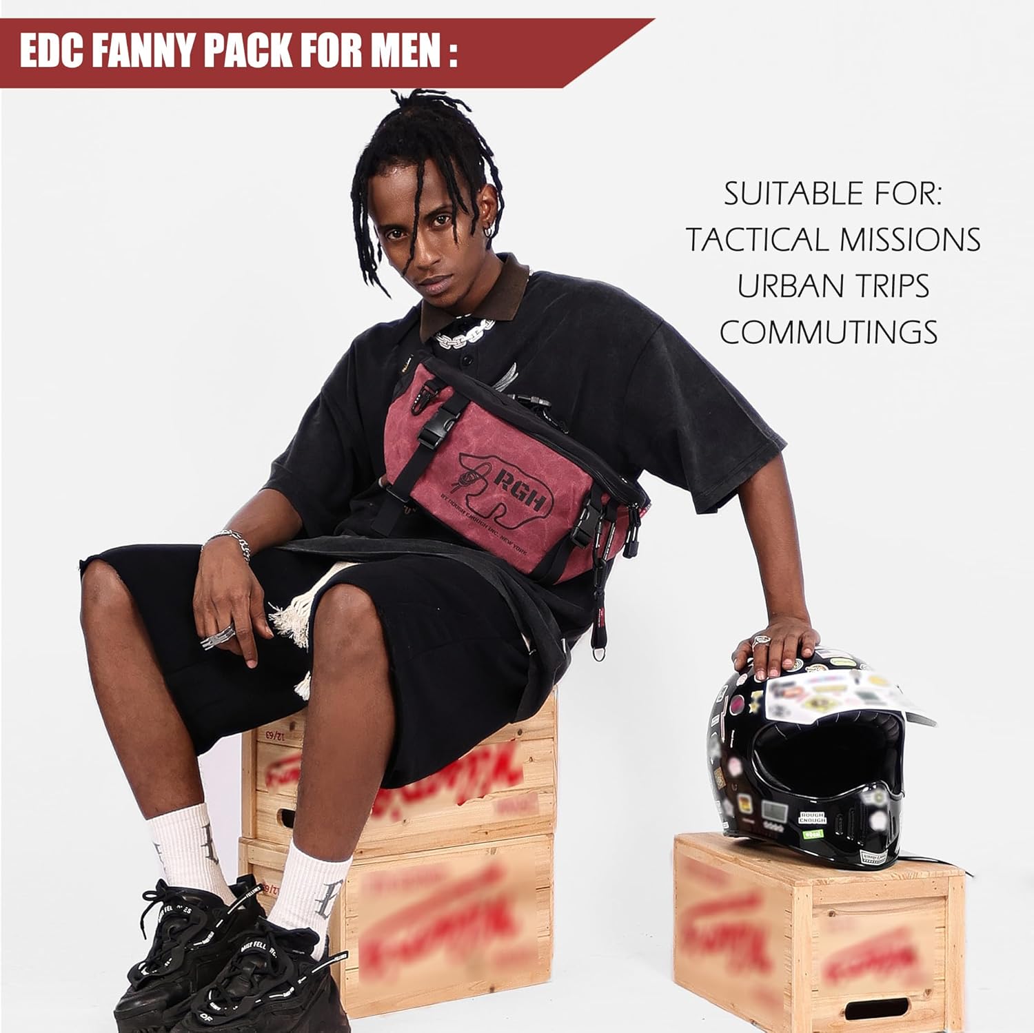 Rough Enough Mens Tactical Fanny Pack Crossbody Large Waist Bag for Men, Army Green, Large, Tactical Fanny Pack for Men