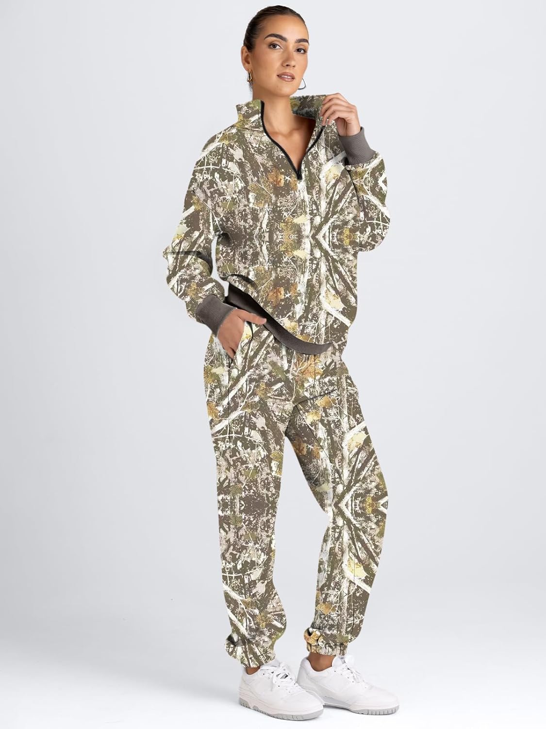 AUTOMET Women's Sweatsuits 2 Piece Outfits Long Sleeve Half Zip Pullover and Baggy Sweatpants with Pockets