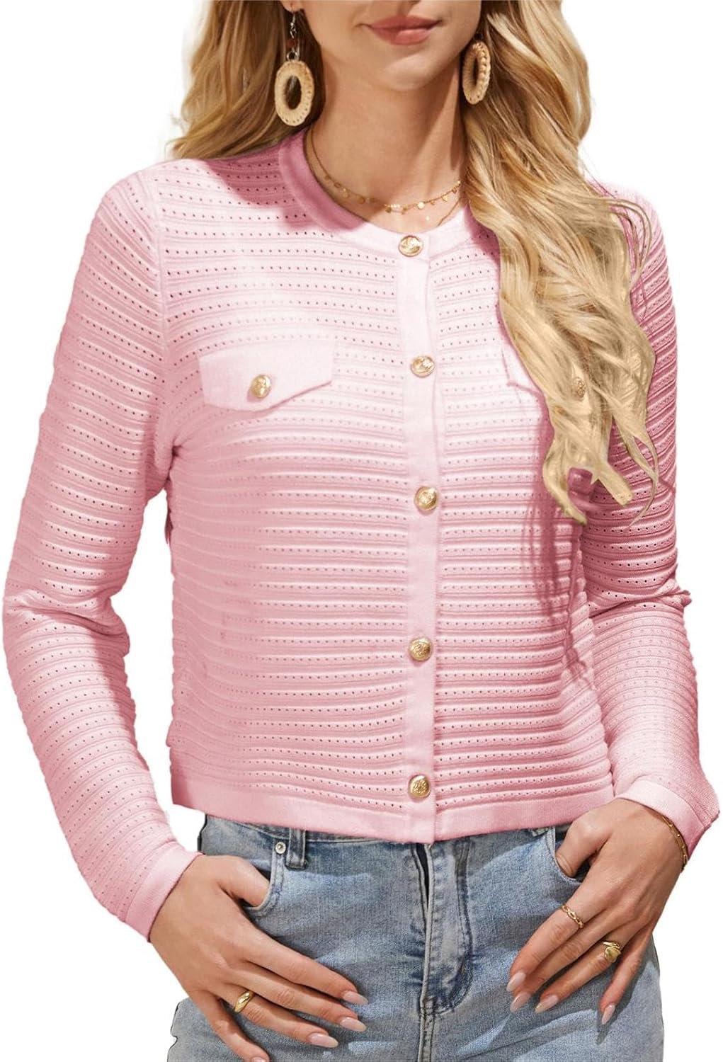 GRACE KARIN Women's Cardigan Long Sleeve Crew Neck Button Down Knitwear Vintage Sweater Cardigans