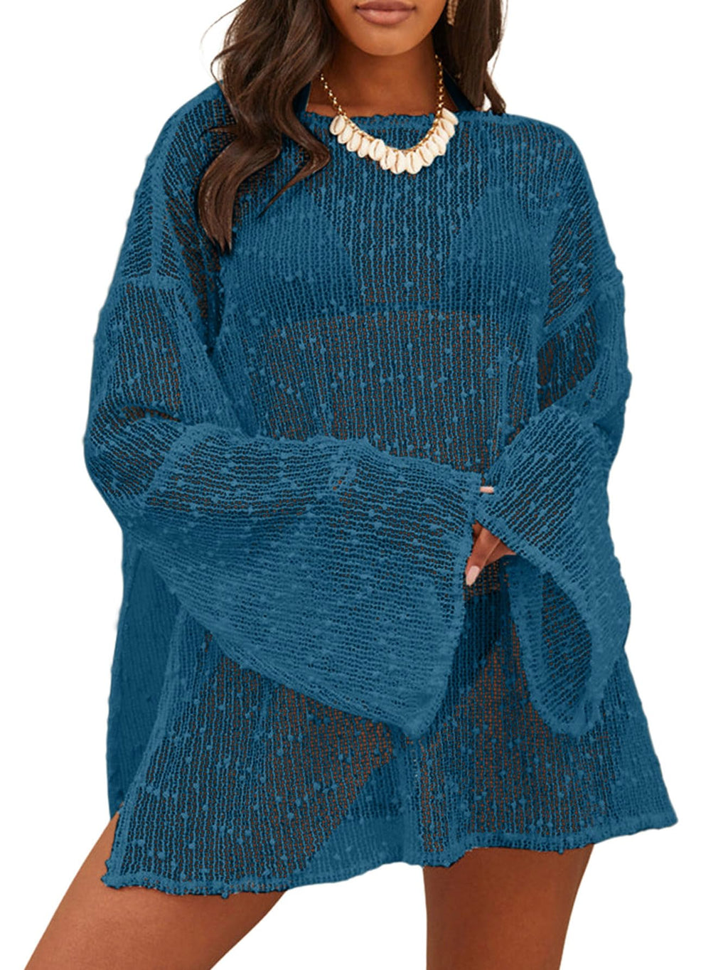 Lilosy Sexy Crochet Sheer Kaftan Caftan Beach Dress Bathing Suit Swim Coverup One Piece