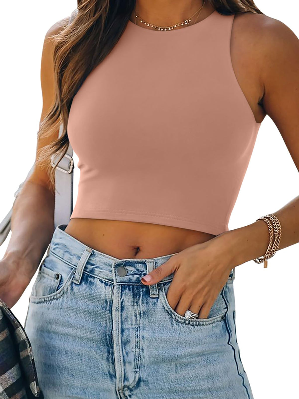 REORIA Women’s Sexy Sleeveless Racer Back Tank Tops Halter Neck Crop Tops