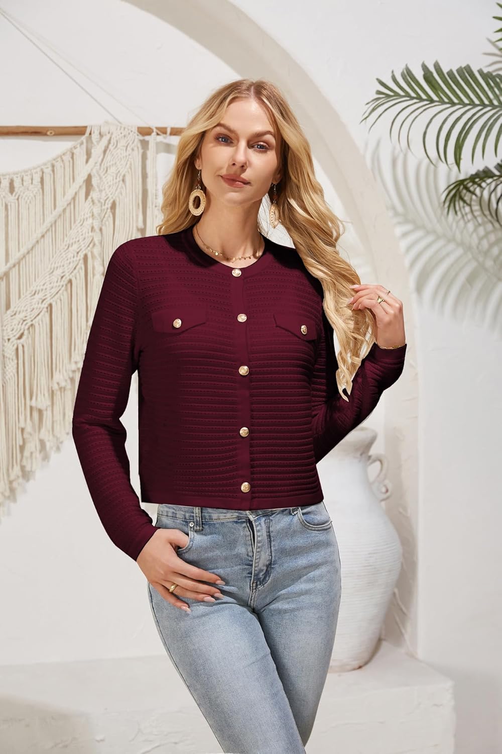 GRACE KARIN Women's Cardigan Long Sleeve Crew Neck Button Down Knitwear Vintage Sweater Cardigans