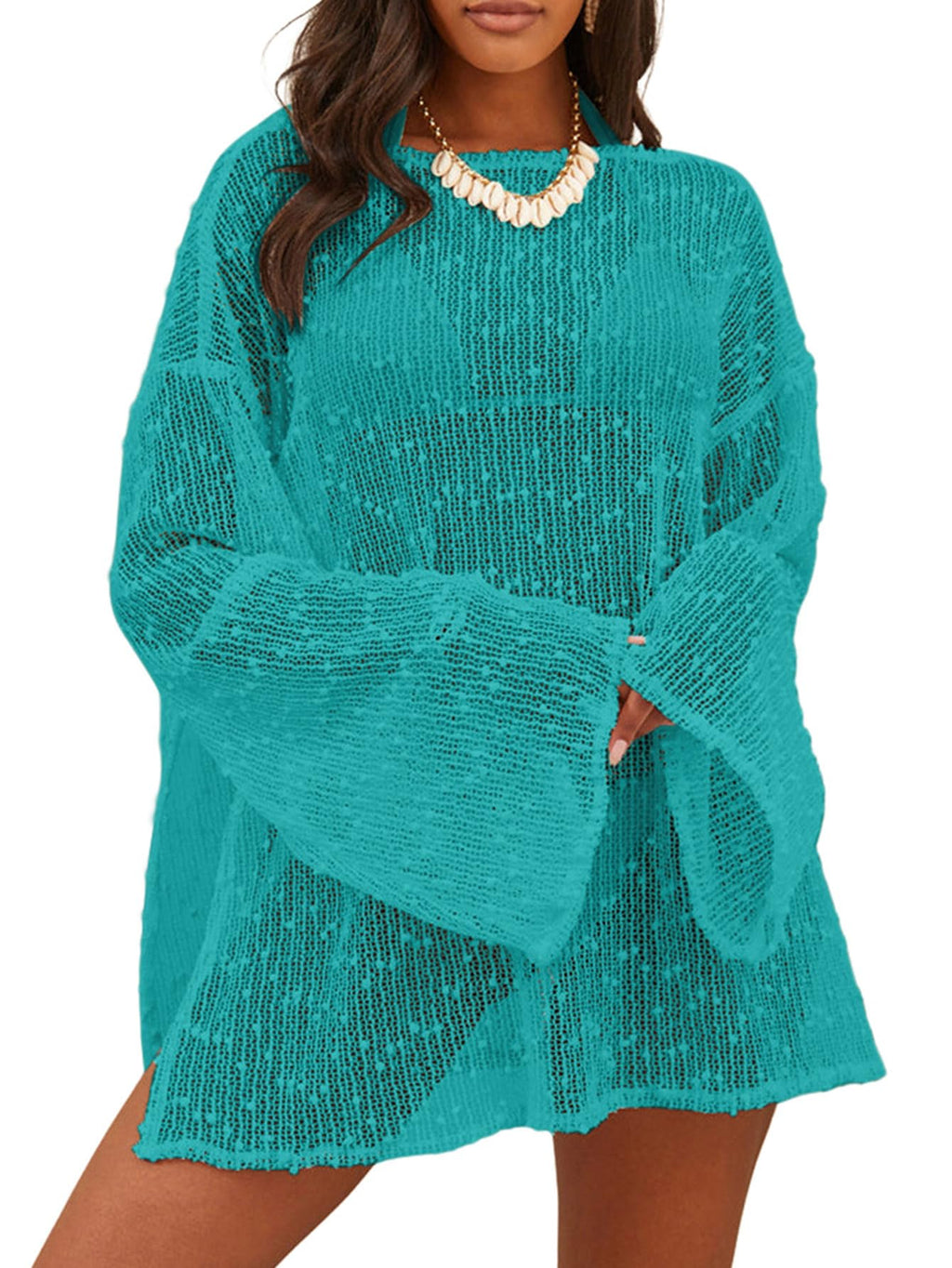 Lilosy Sexy Crochet Sheer Kaftan Caftan Beach Dress Bathing Suit Swim Coverup One Piece