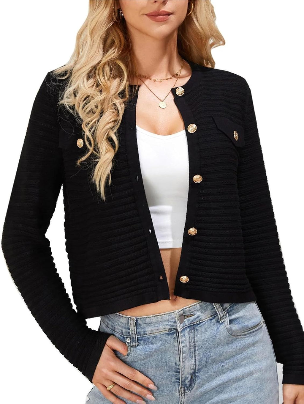 GRACE KARIN Women's Cardigan Long Sleeve Crew Neck Button Down Knitwear Vintage Sweater Cardigans