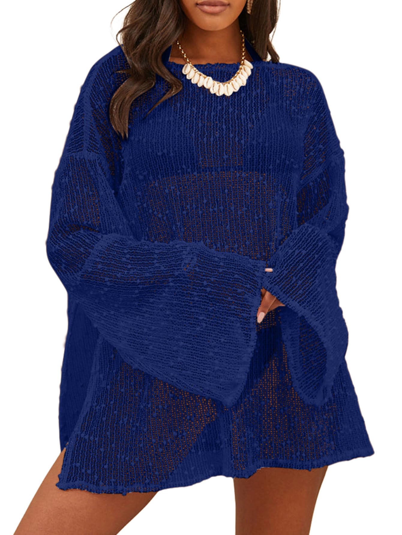 Lilosy Sexy Crochet Sheer Kaftan Caftan Beach Dress Bathing Suit Swim Coverup One Piece