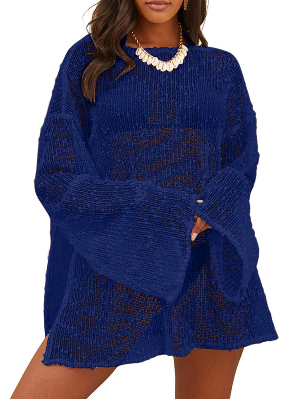 Lilosy Sexy Crochet Sheer Kaftan Caftan Beach Dress Bathing Suit Swim Coverup One Piece