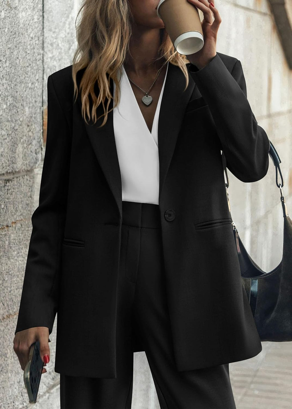 KIRUNDO Women's 2025 Spring Fall 2 Piece Blazer Set Casual Loose Long Blazer Jackets and Dressy Wide Leg Pant Suits Pockets