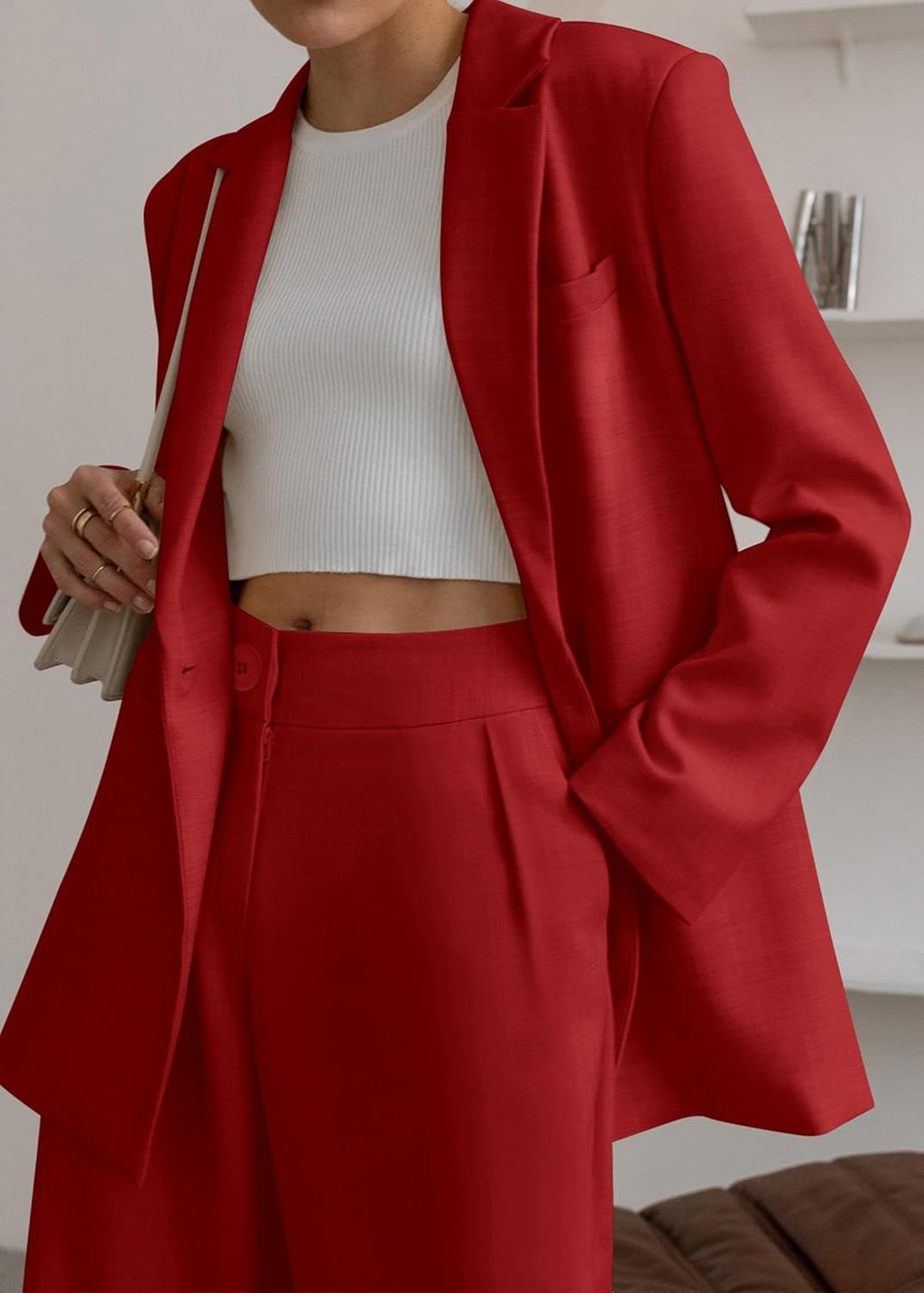 KIRUNDO Women's 2025 Spring Fall 2 Piece Blazer Set Casual Loose Long Blazer Jackets and Dressy Wide Leg Pant Suits Pockets