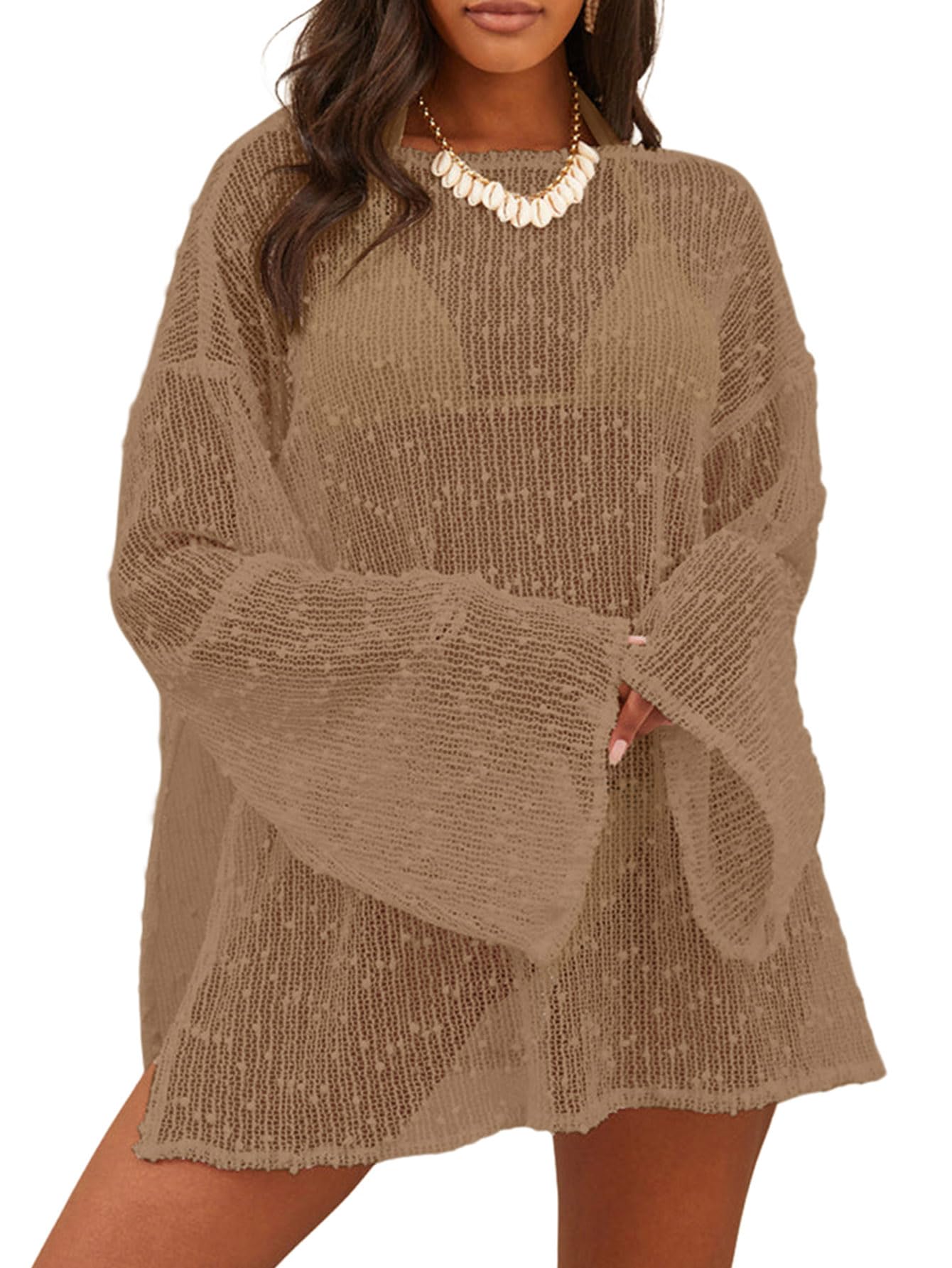 Lilosy Sexy Crochet Sheer Kaftan Caftan Beach Dress Bathing Suit Swim Coverup One Piece