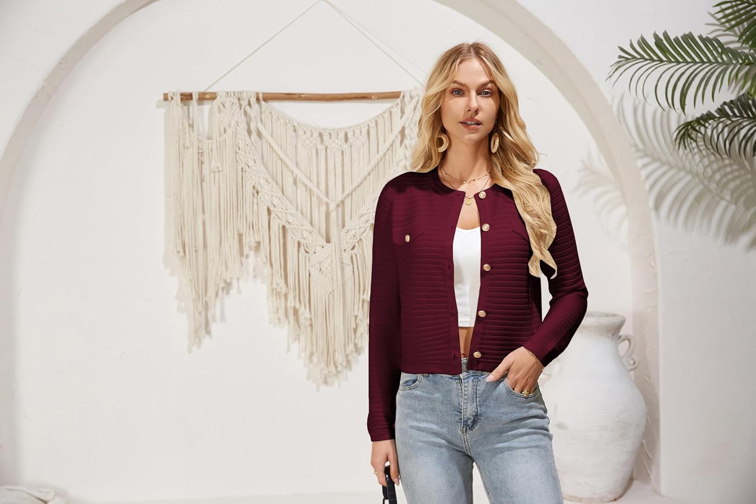 GRACE KARIN Women's Cardigan Long Sleeve Crew Neck Button Down Knitwear Vintage Sweater Cardigans