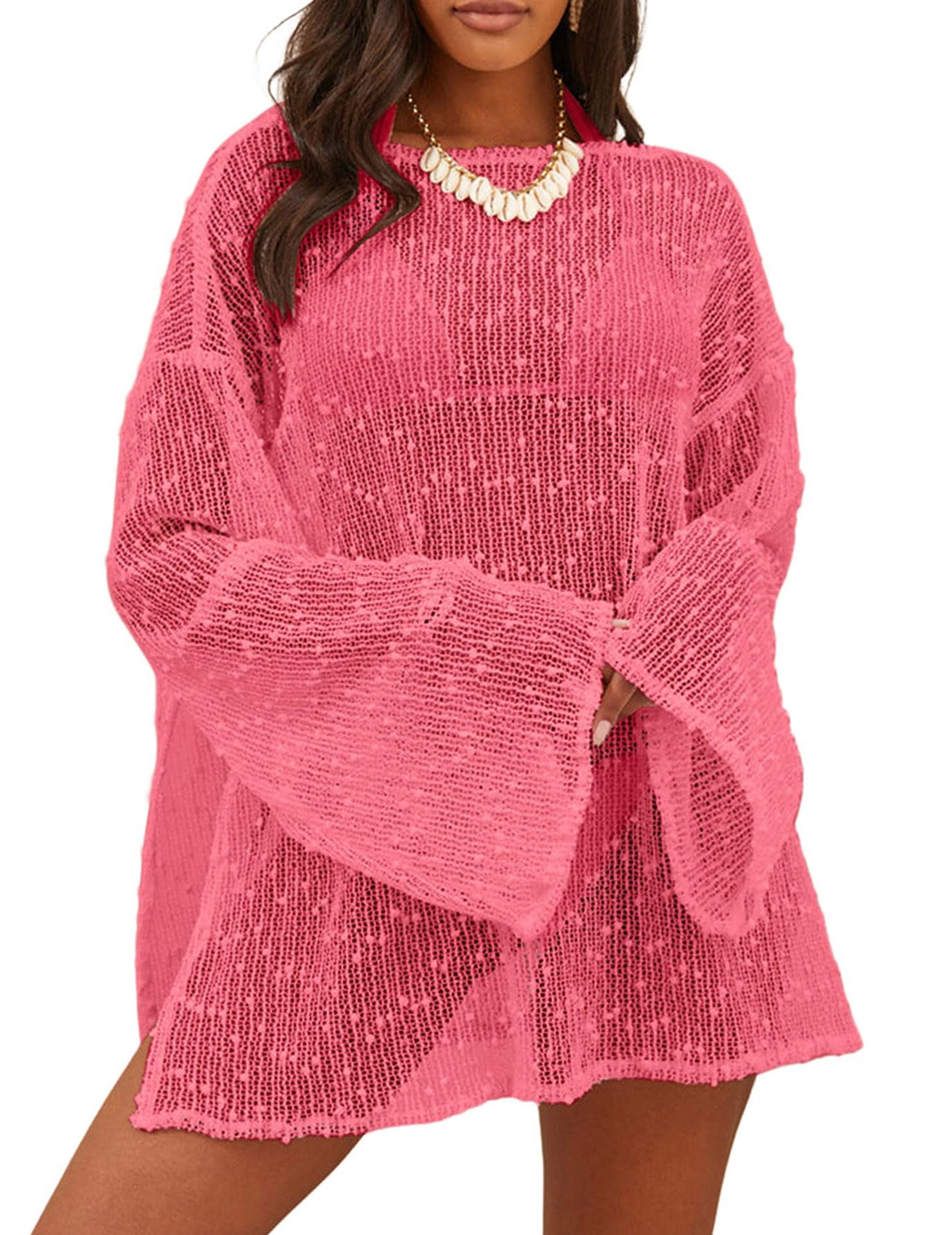 Lilosy Sexy Crochet Sheer Kaftan Caftan Beach Dress Bathing Suit Swim Coverup One Piece