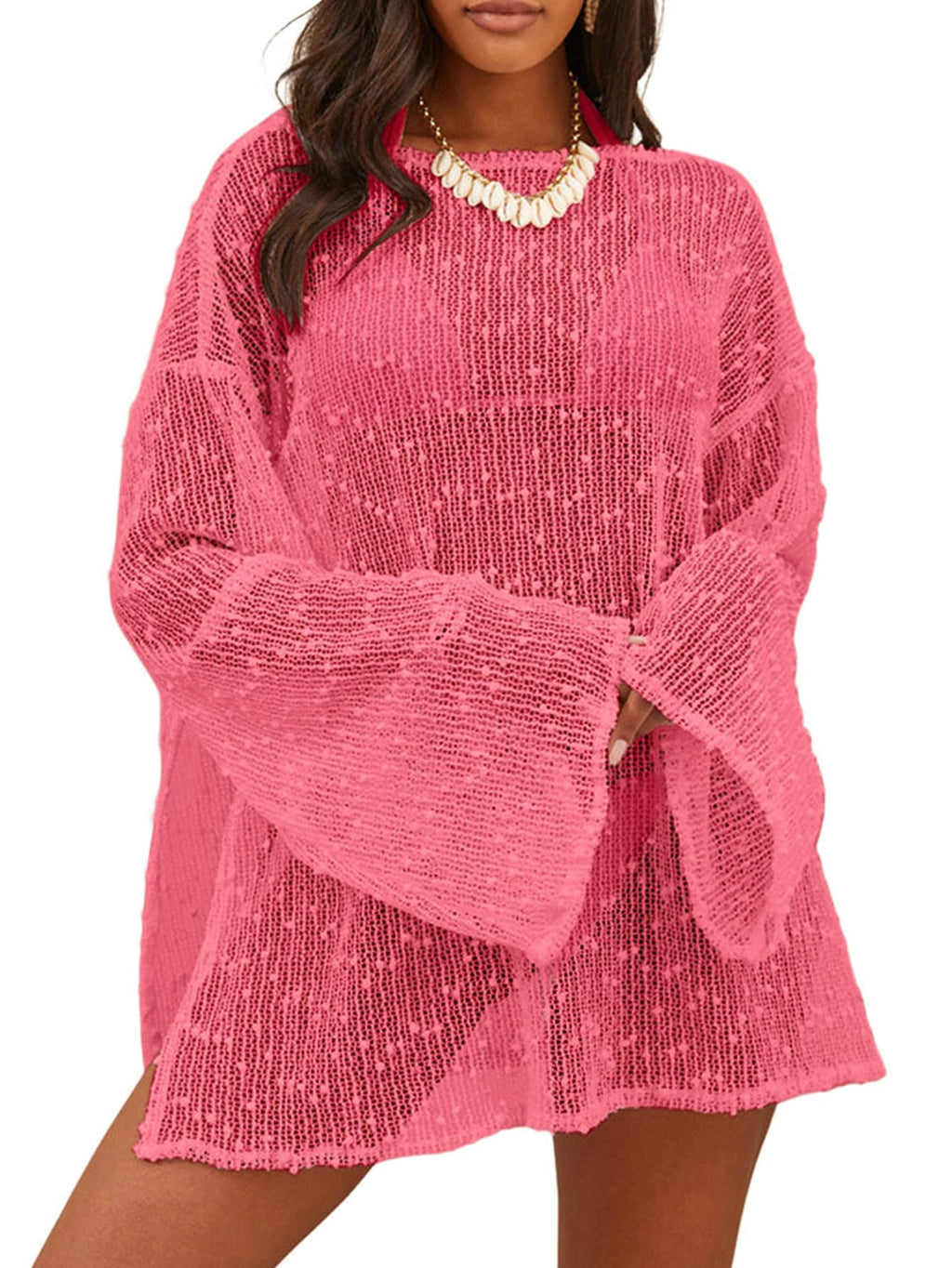 Lilosy Sexy Crochet Sheer Kaftan Caftan Beach Dress Bathing Suit Swim Coverup One Piece