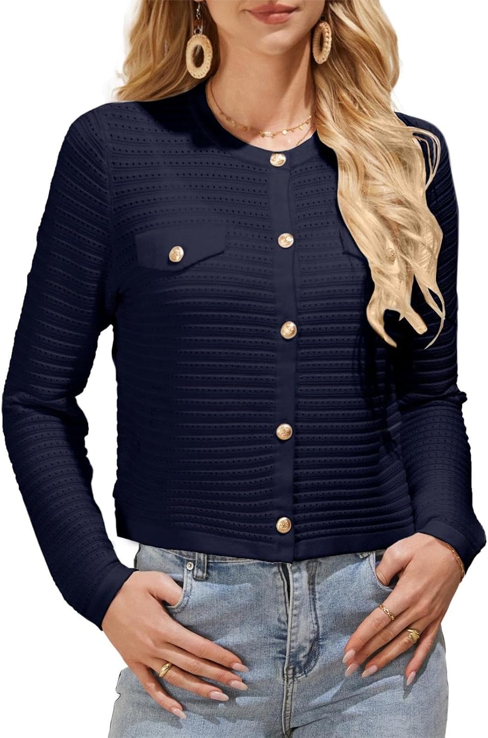 GRACE KARIN Women's Cardigan Long Sleeve Crew Neck Button Down Knitwear Vintage Sweater Cardigans