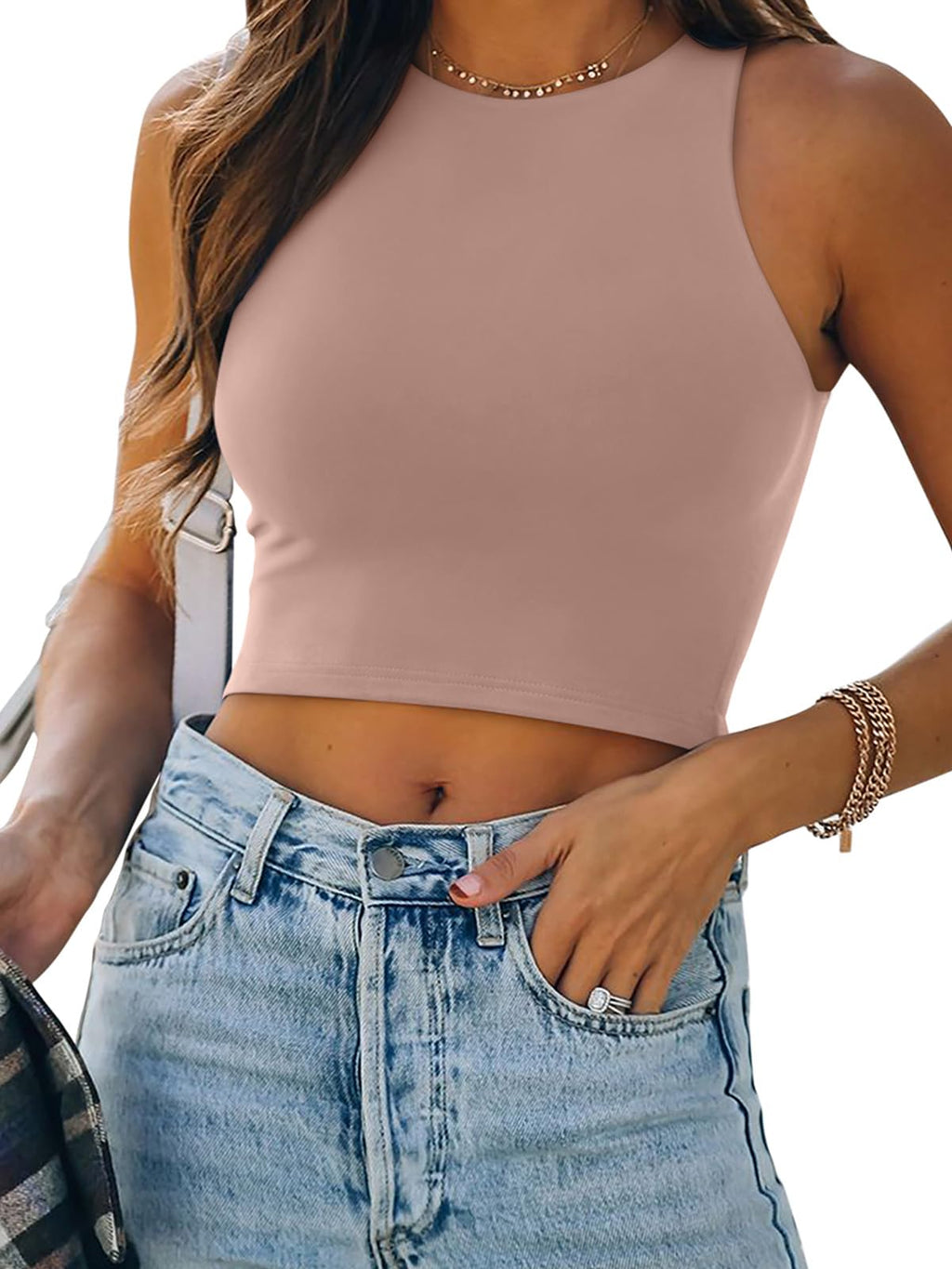 REORIA Women’s Sexy Sleeveless Racer Back Tank Tops Halter Neck Crop Tops