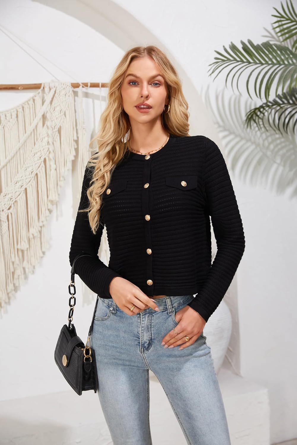 GRACE KARIN Women's Cardigan Long Sleeve Crew Neck Button Down Knitwear Vintage Sweater Cardigans