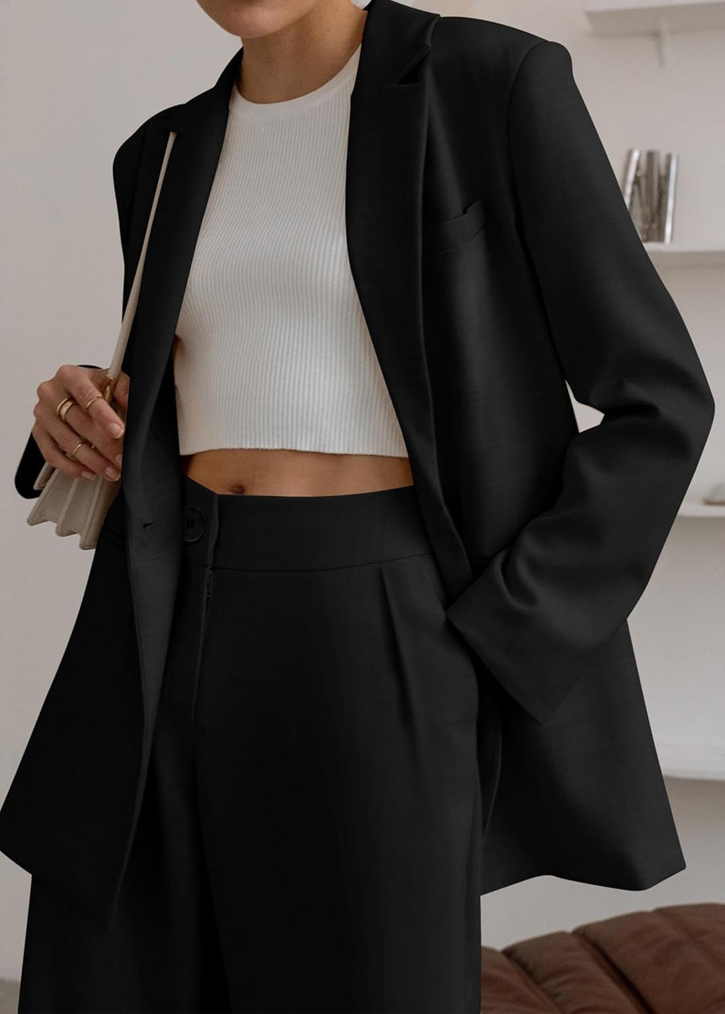 KIRUNDO Women's 2025 Spring Fall 2 Piece Blazer Set Casual Loose Long Blazer Jackets and Dressy Wide Leg Pant Suits Pockets