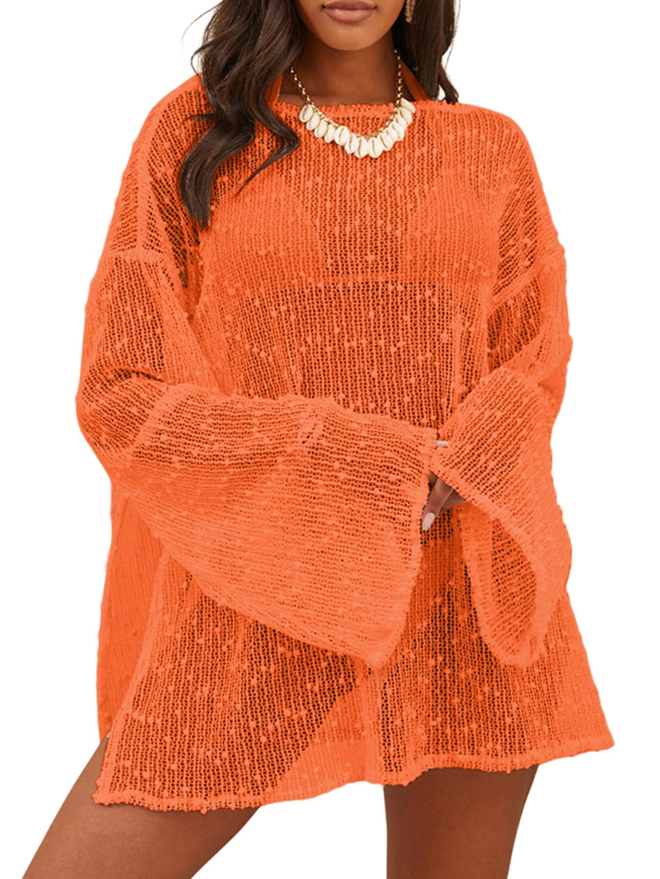 Lilosy Sexy Crochet Sheer Kaftan Caftan Beach Dress Bathing Suit Swim Coverup One Piece