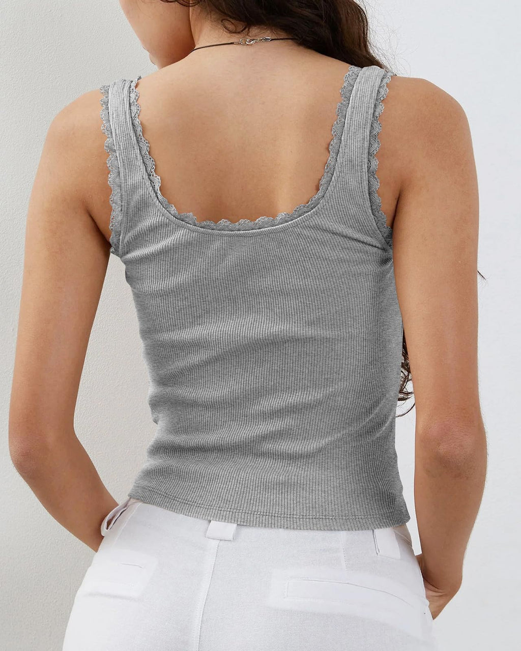 Women's Tank Tops Cute Slim Fitted Ribbed Knit Bow Lace Camisole Top Sexy Summer Square Neck Sleeveless Going Out Tops