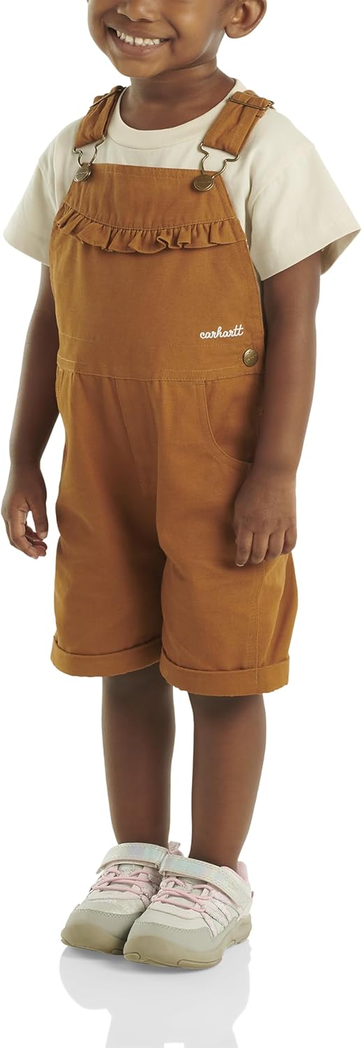 Carhartt Baby Girls' Ruffle Front Overall Shorts Canvas Shortalls, Carhartt