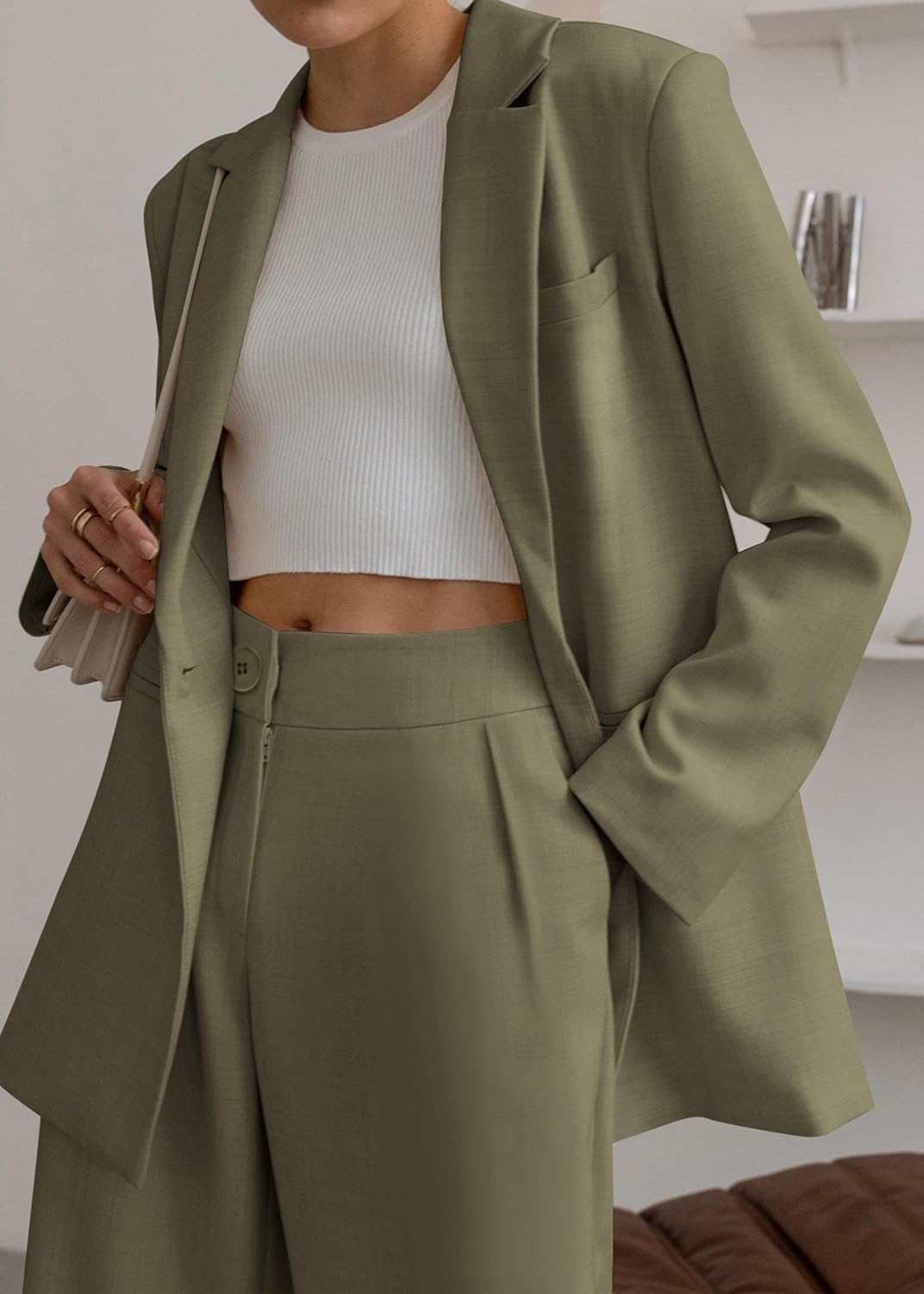 KIRUNDO Women's 2025 Spring Fall 2 Piece Blazer Set Casual Loose Long Blazer Jackets and Dressy Wide Leg Pant Suits Pockets