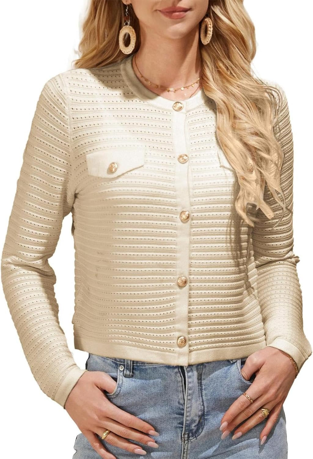 GRACE KARIN Women's Cardigan Long Sleeve Crew Neck Button Down Knitwear Vintage Sweater Cardigans