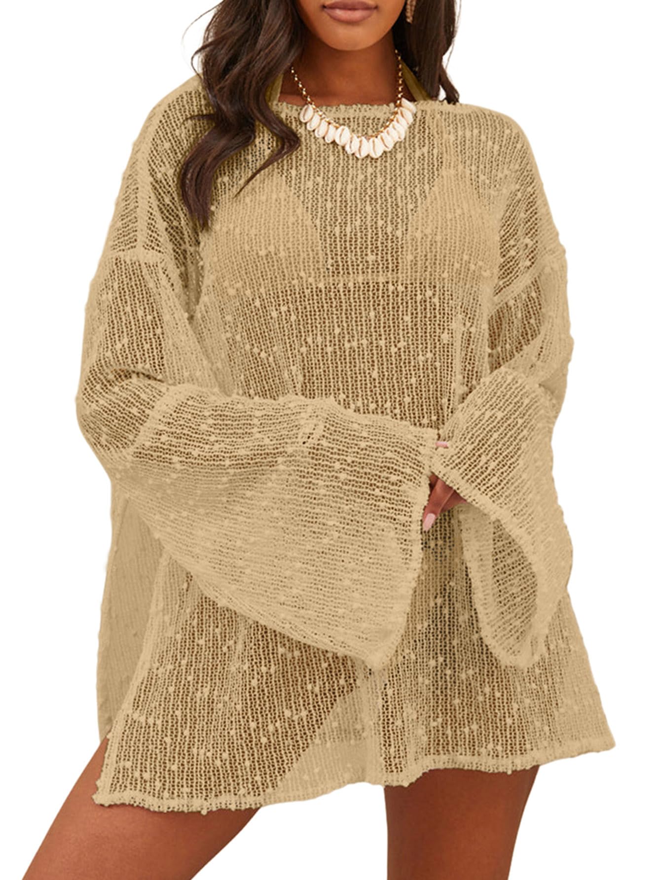 Lilosy Sexy Crochet Sheer Kaftan Caftan Beach Dress Bathing Suit Swim Coverup One Piece