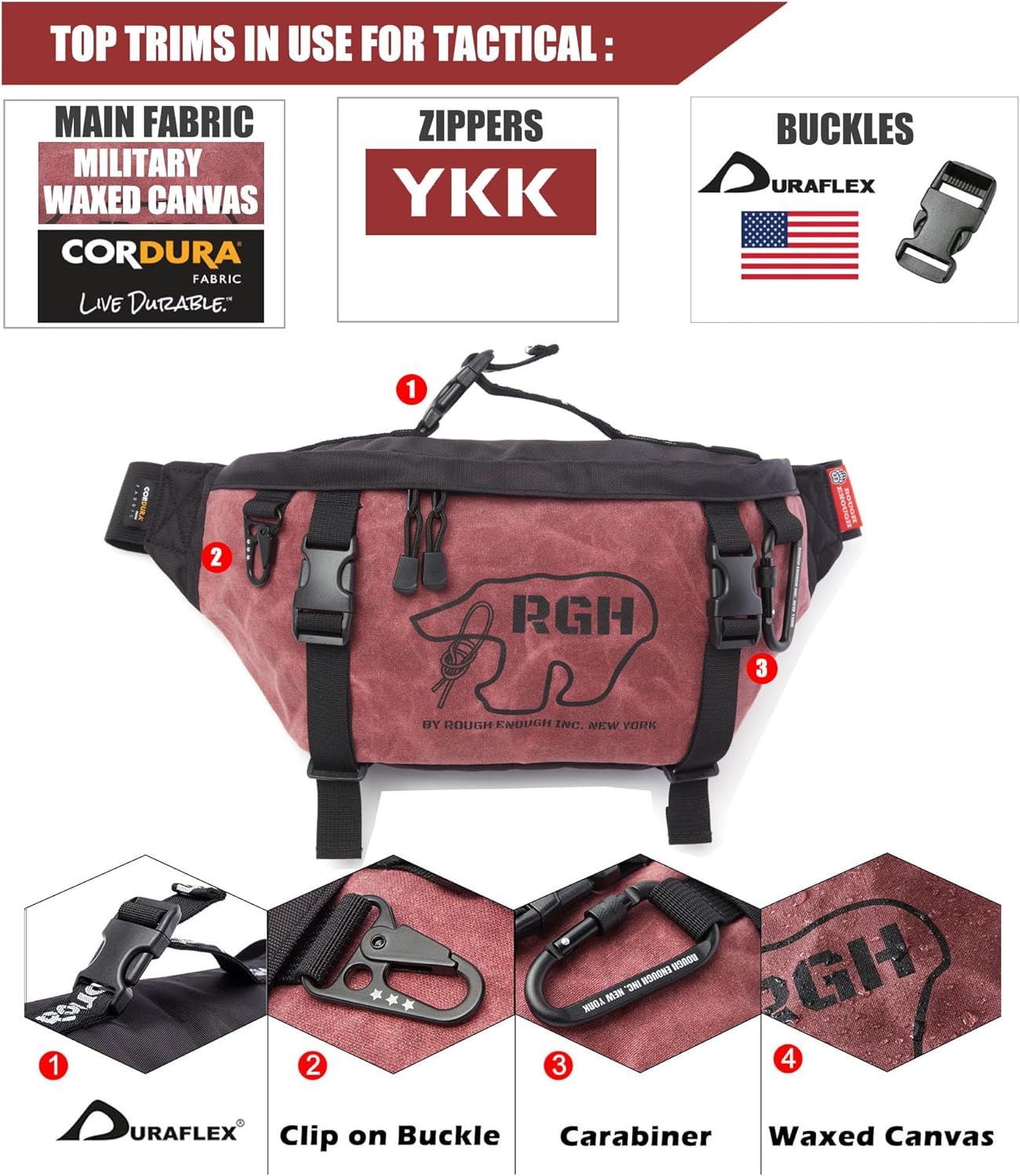 Rough Enough Mens Tactical Fanny Pack Crossbody Large Waist Bag for Men, Army Green, Large, Tactical Fanny Pack for Men