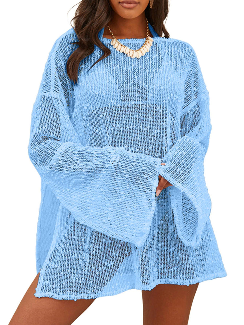 Lilosy Sexy Crochet Sheer Kaftan Caftan Beach Dress Bathing Suit Swim Coverup One Piece