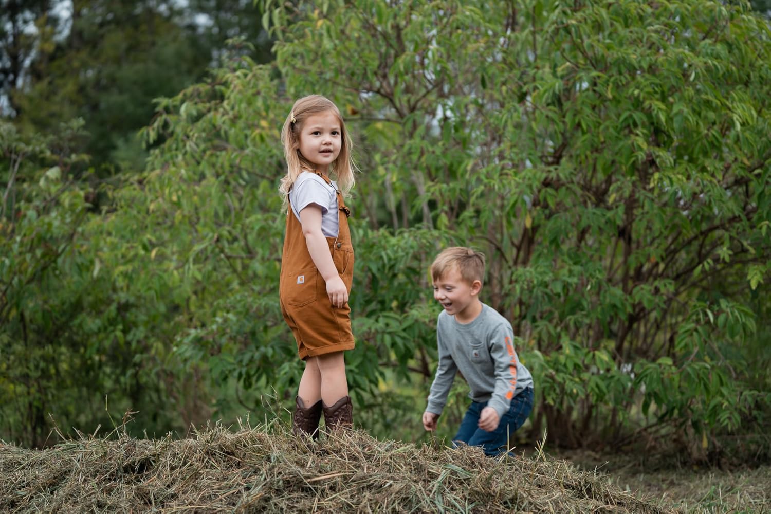 Carhartt Baby Girls' Ruffle Front Overall Shorts Canvas Shortalls, Carhartt