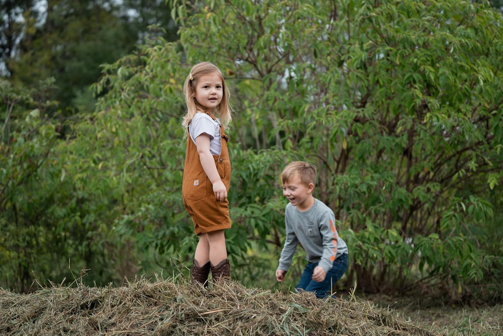 Carhartt Baby Girls' Ruffle Front Overall Shorts Canvas Shortalls, Carhartt