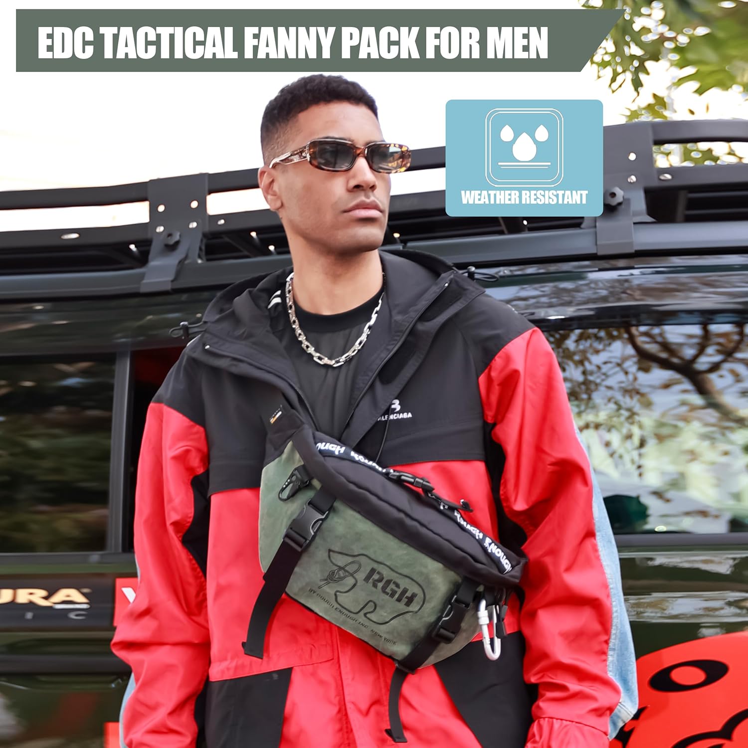 Rough Enough Mens Tactical Fanny Pack Crossbody Large Waist Bag for Men, Army Green, Large, Tactical Fanny Pack for Men