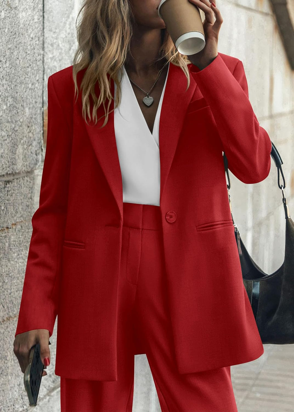 KIRUNDO Women's 2025 Spring Fall 2 Piece Blazer Set Casual Loose Long Blazer Jackets and Dressy Wide Leg Pant Suits Pockets