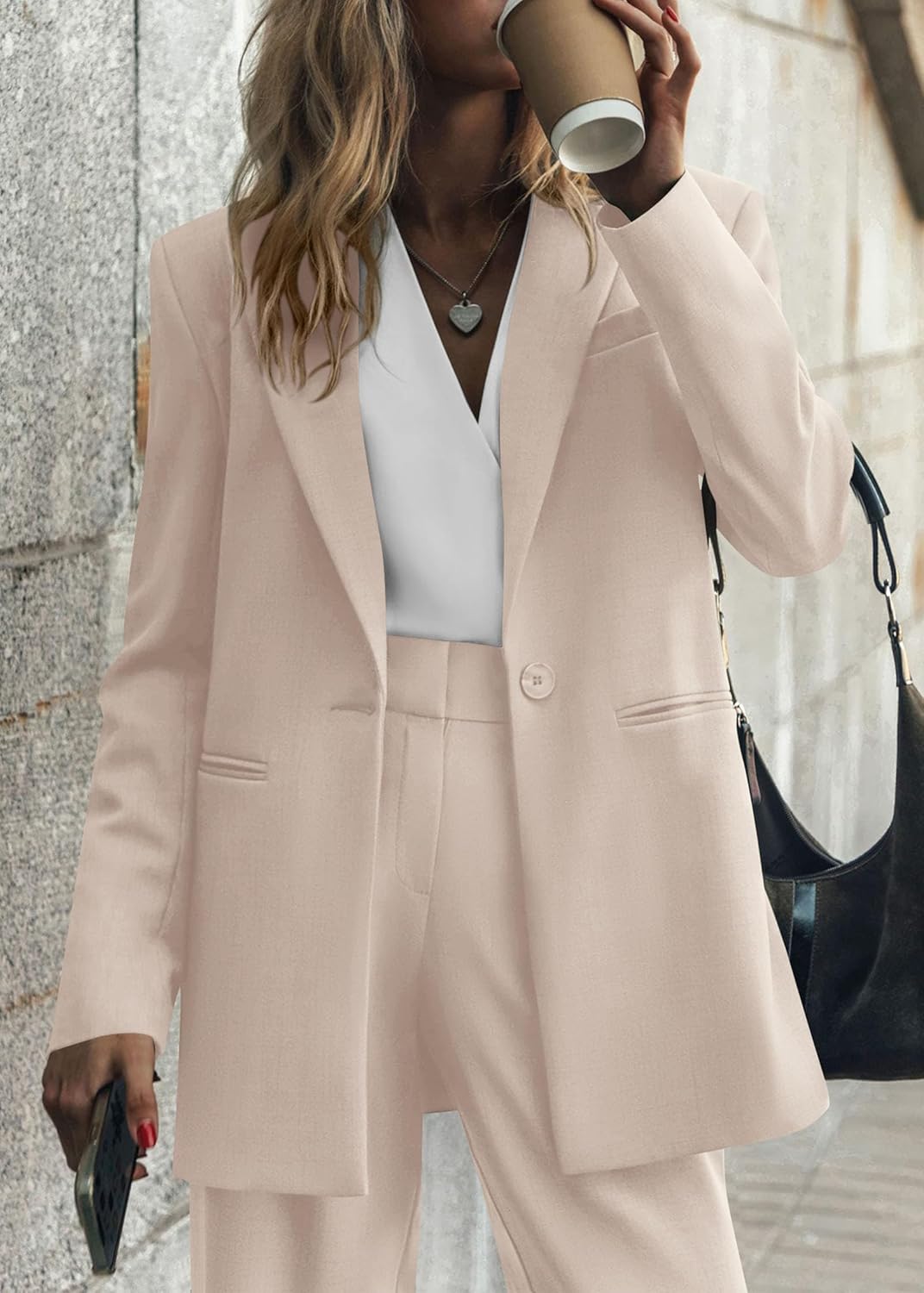 KIRUNDO Women's 2025 Spring Fall 2 Piece Blazer Set Casual Loose Long Blazer Jackets and Dressy Wide Leg Pant Suits Pockets