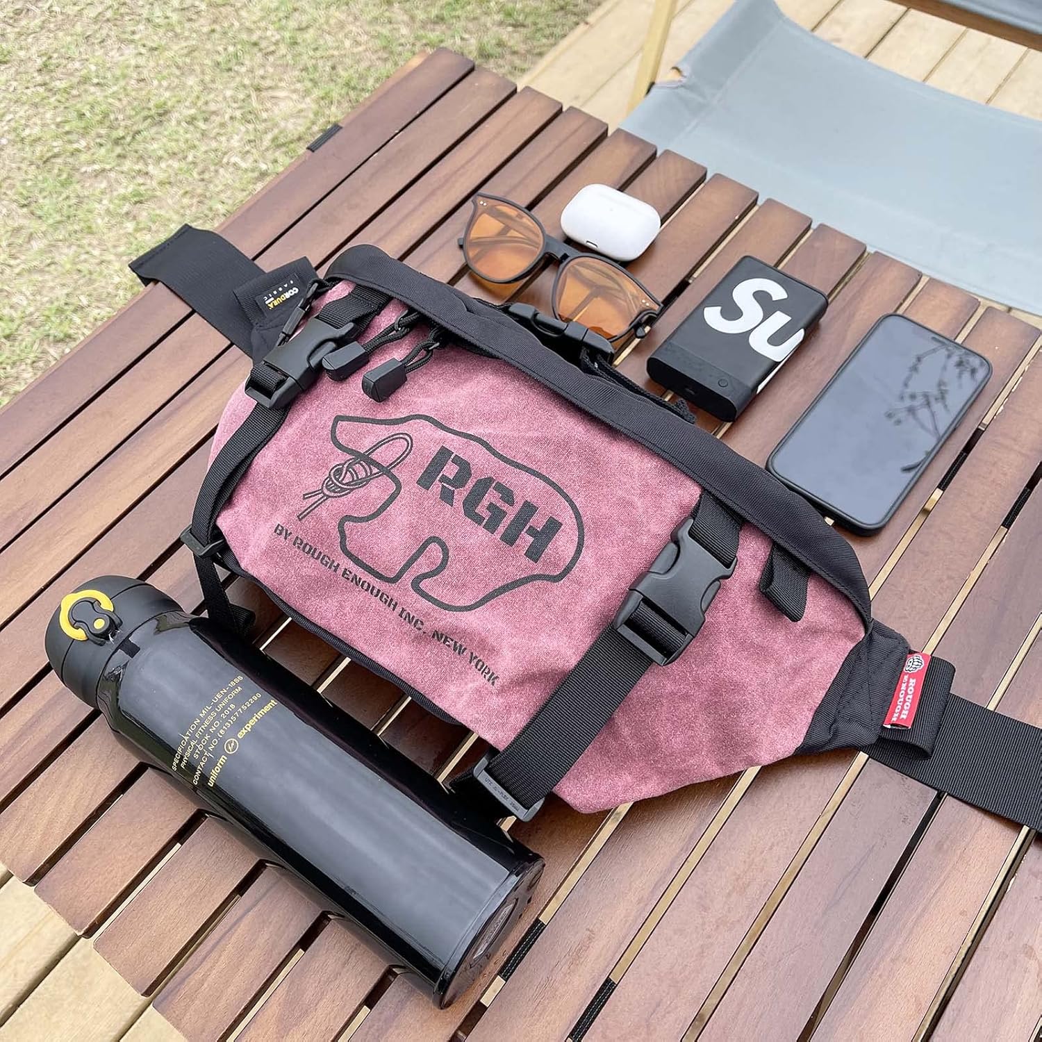 Rough Enough Mens Tactical Fanny Pack Crossbody Large Waist Bag for Men, Army Green, Large, Tactical Fanny Pack for Men