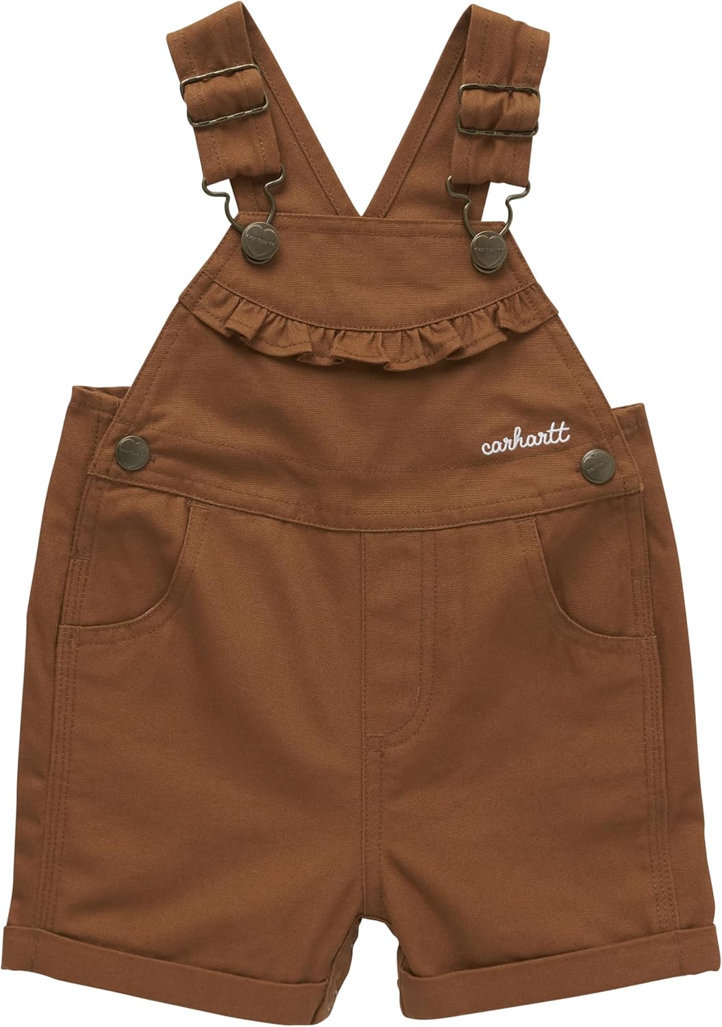 Carhartt Baby Girls' Ruffle Front Overall Shorts Canvas Shortalls, Carhartt