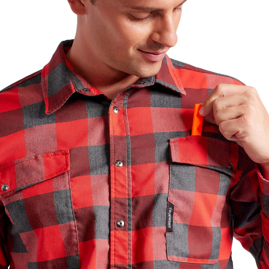TRUEWERK Men's Tech Flannel - Durable Work Shirt with Snap Buttons