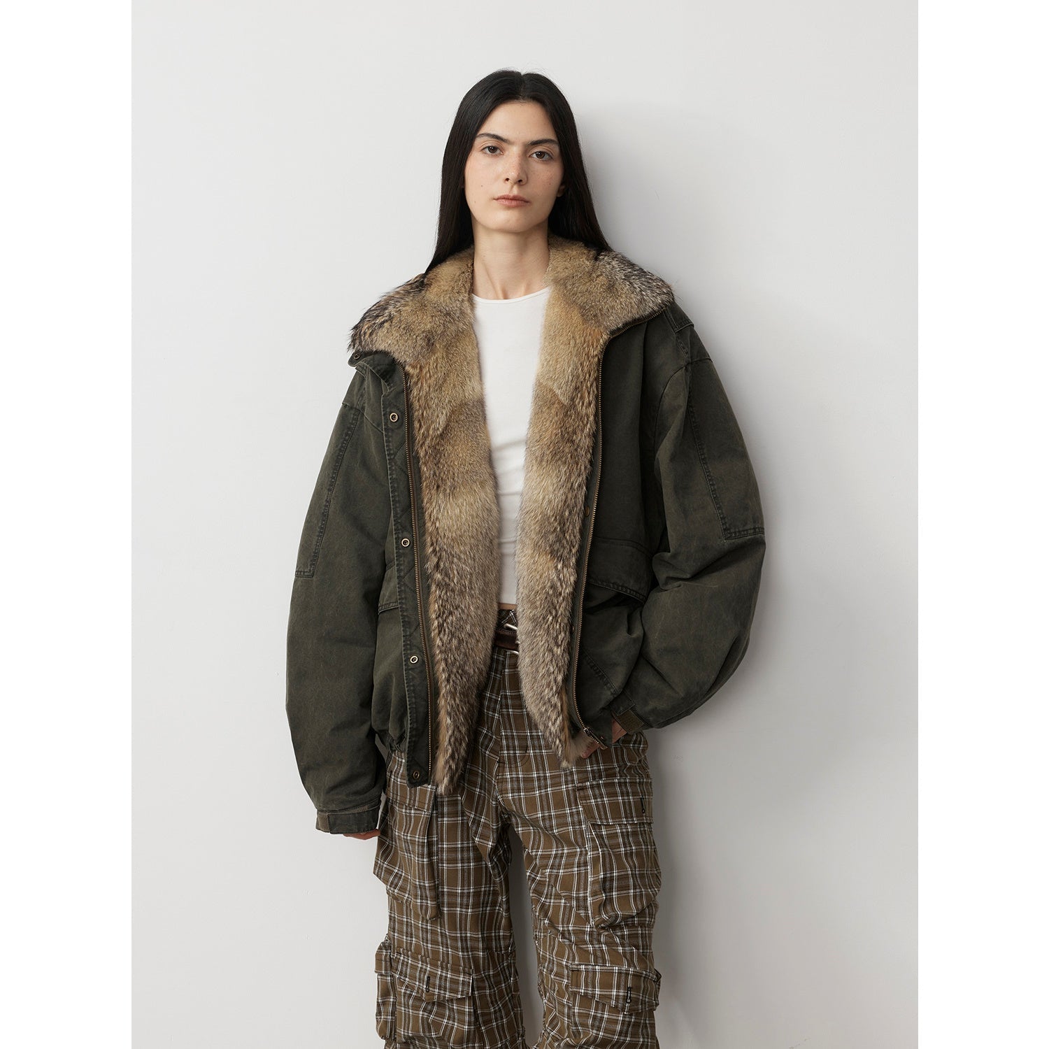 Fireladyfur Women's Fashion Goose Down Parka With Fox Fur Collar