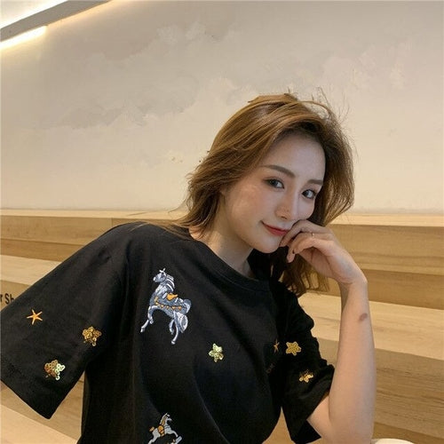 Print Embroidery Short Sleeve T