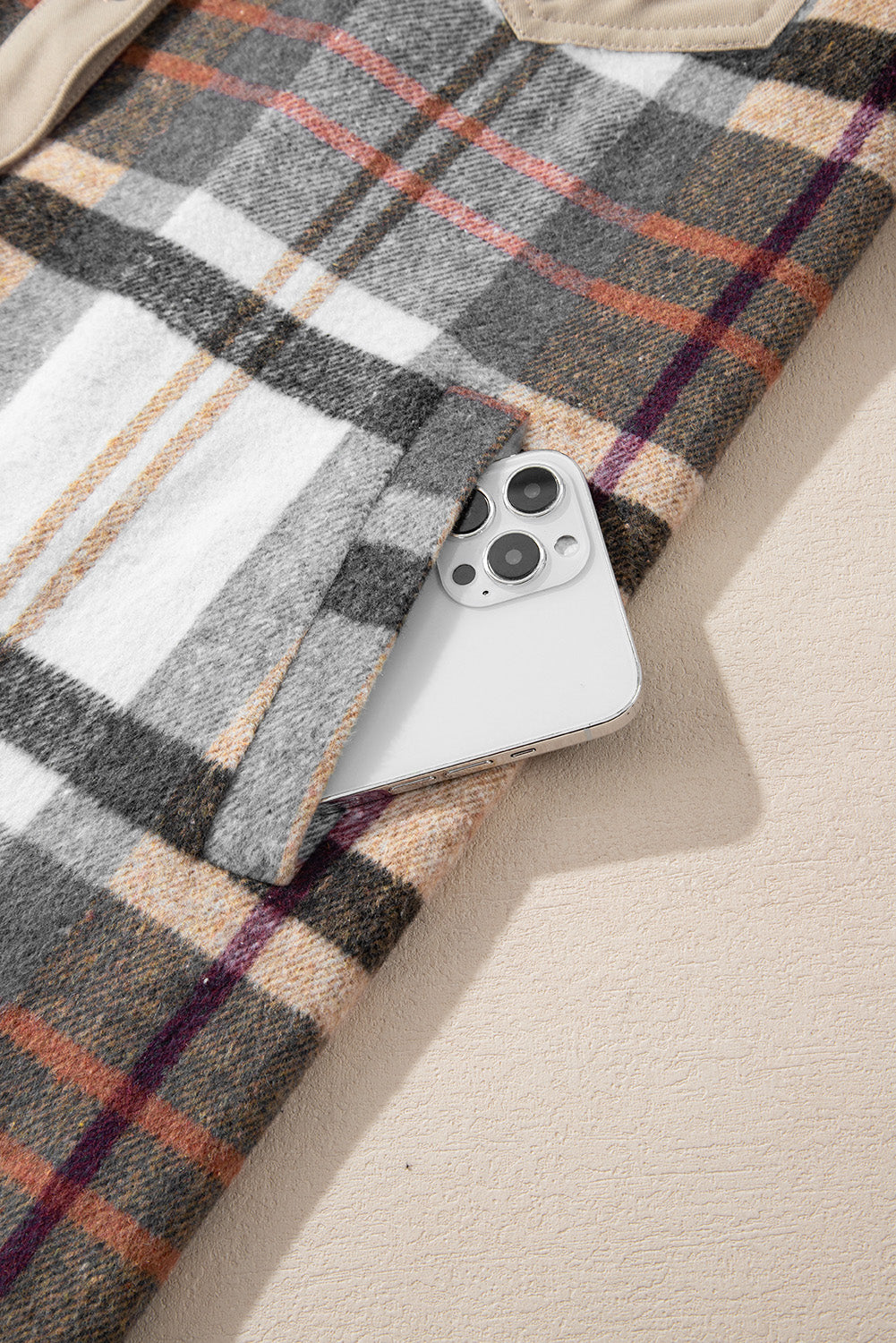 Khaki Plaid Patchwork Long Sleeve Mini Dress with Pockets