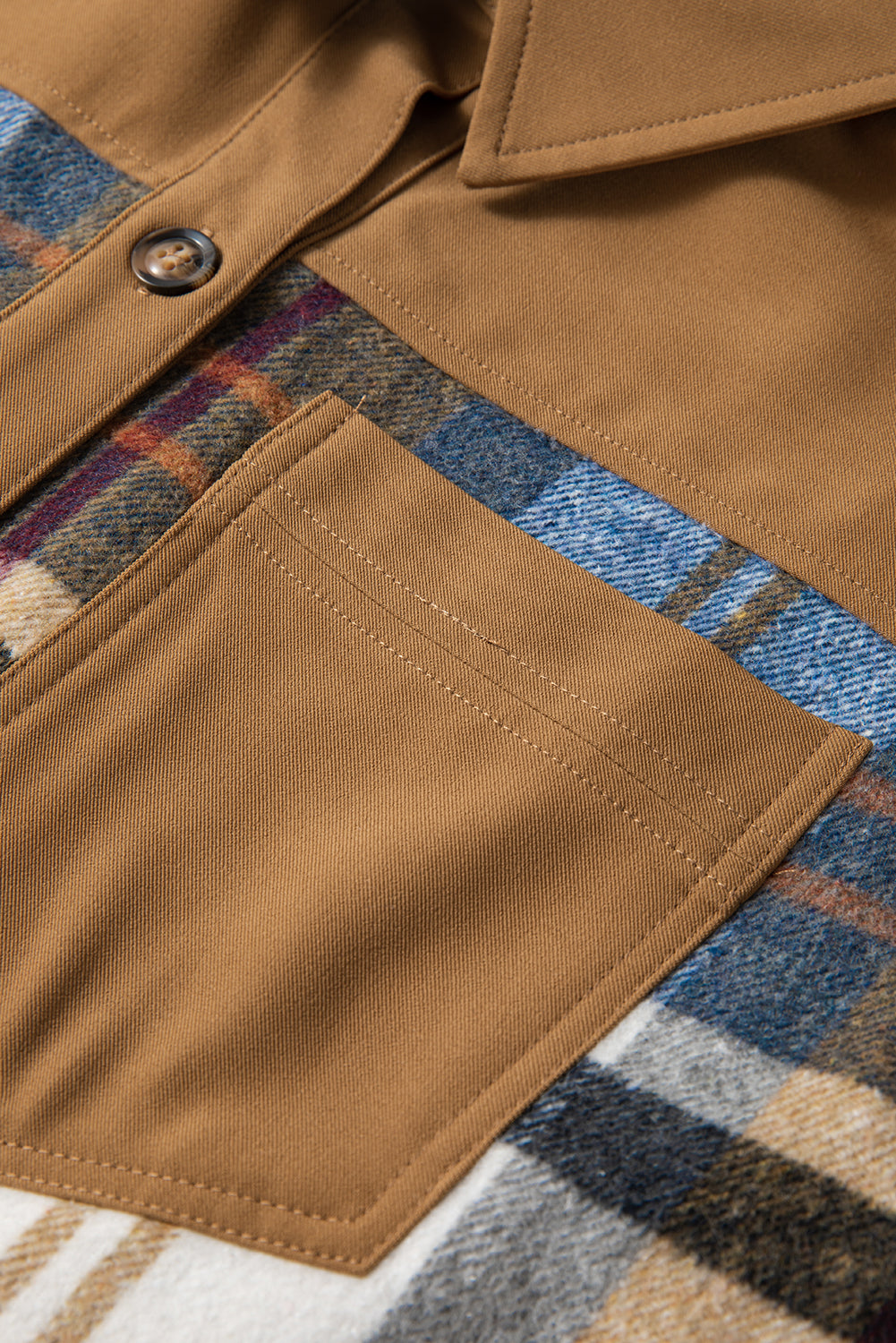 Khaki Plaid Patchwork Long Sleeve Mini Dress with Pockets