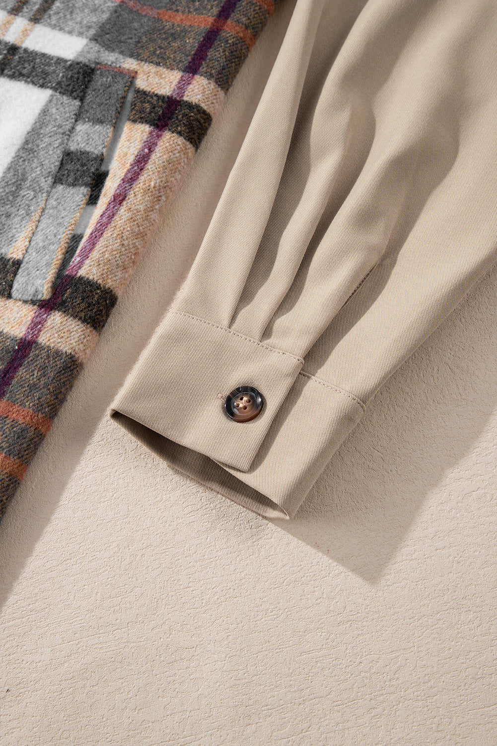 Khaki Plaid Patchwork Long Sleeve Mini Dress with Pockets