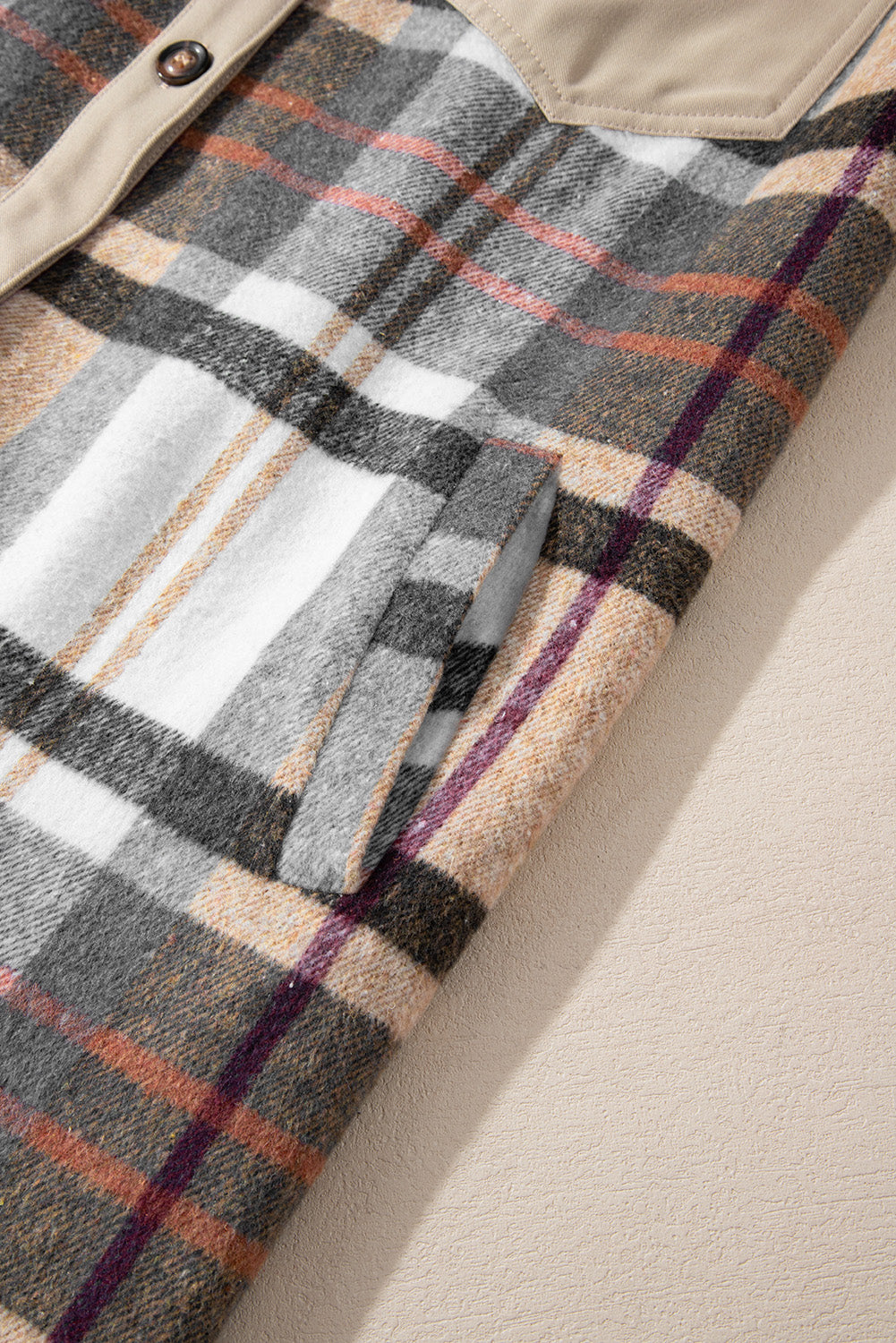 Khaki Plaid Patchwork Long Sleeve Mini Dress with Pockets