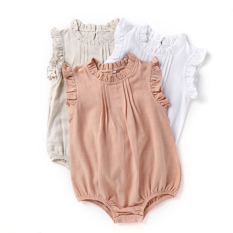LinoNest™ – Linen Baby Romper with Soft Straps