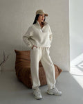 Y2K Winter Jogging Women Two Piece Set Female Zipper Coat Casual Pants